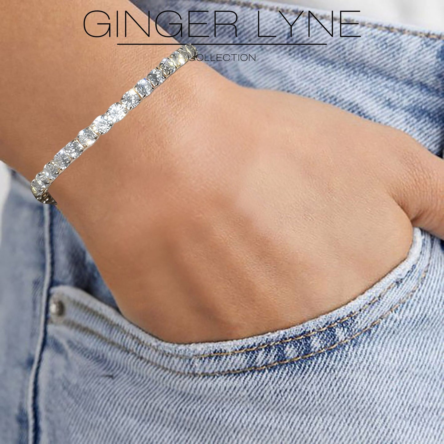 RoundCZTennisBraceletforWomenAdjustableChainSlideBeadWhiteGoldPlatedGingerLyneCollection_Clear-5