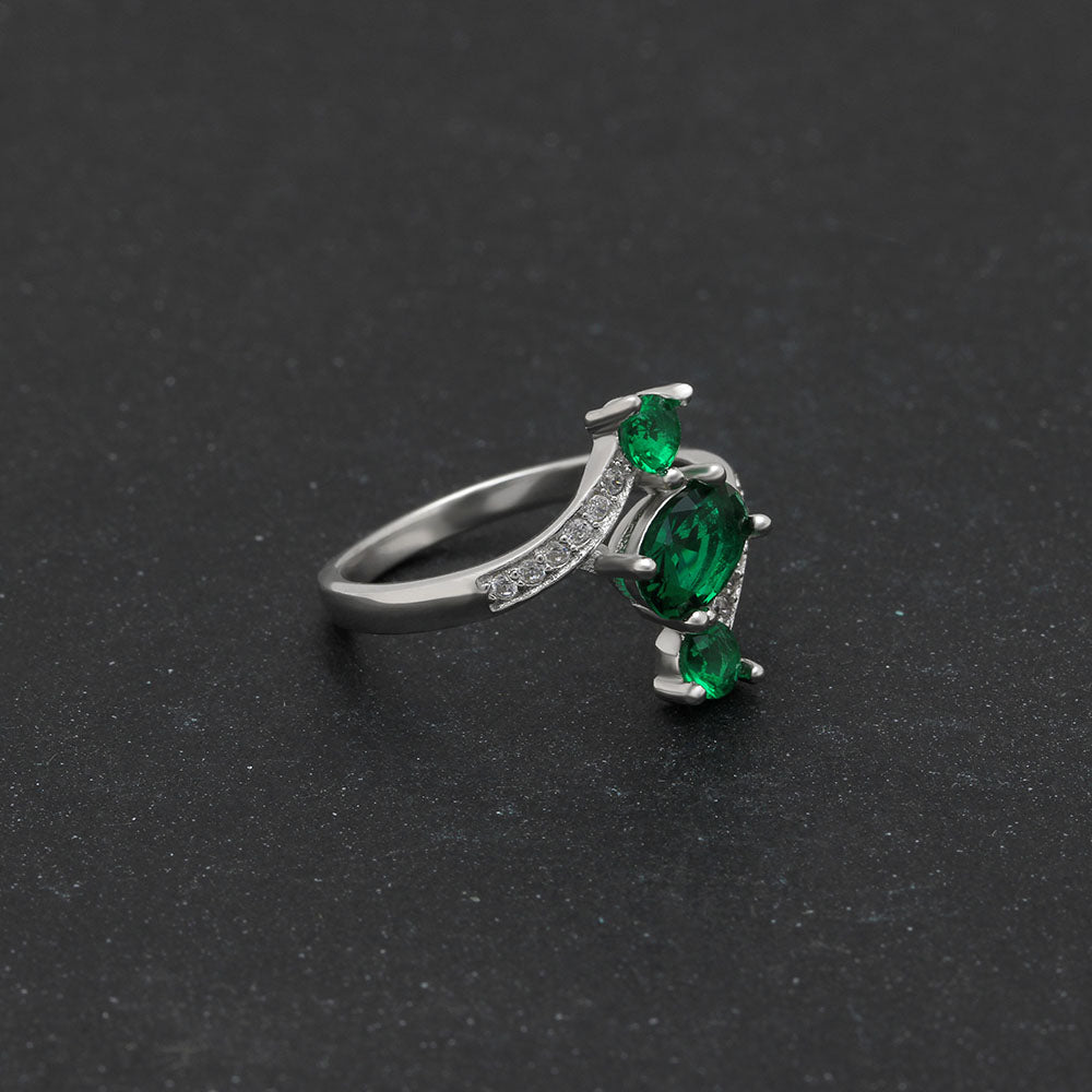 BirthstoneRingforWomenStatementRing3StoneSterlingSilverCzGingerLyneCollection_Green-5
