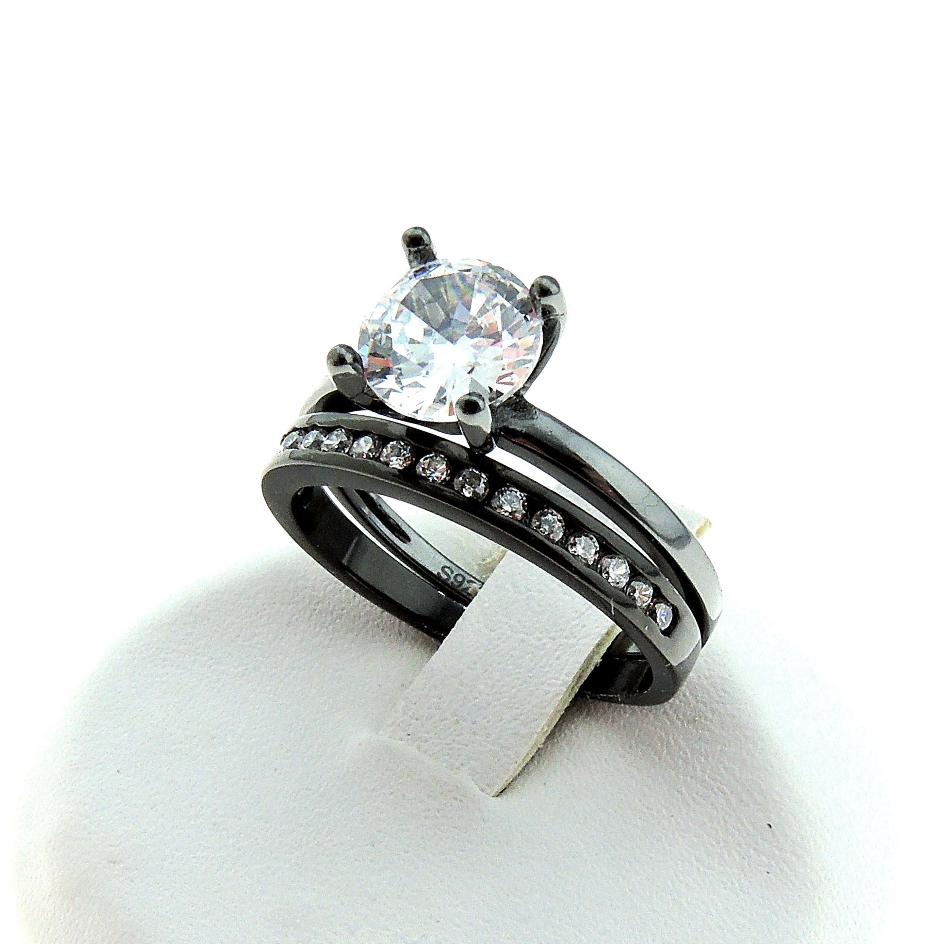 EnvyWeddingRingSetforWomen1.25CtSolitaireEngagementMatchingBandGingerLyneCollection_Black/ClearSet-5