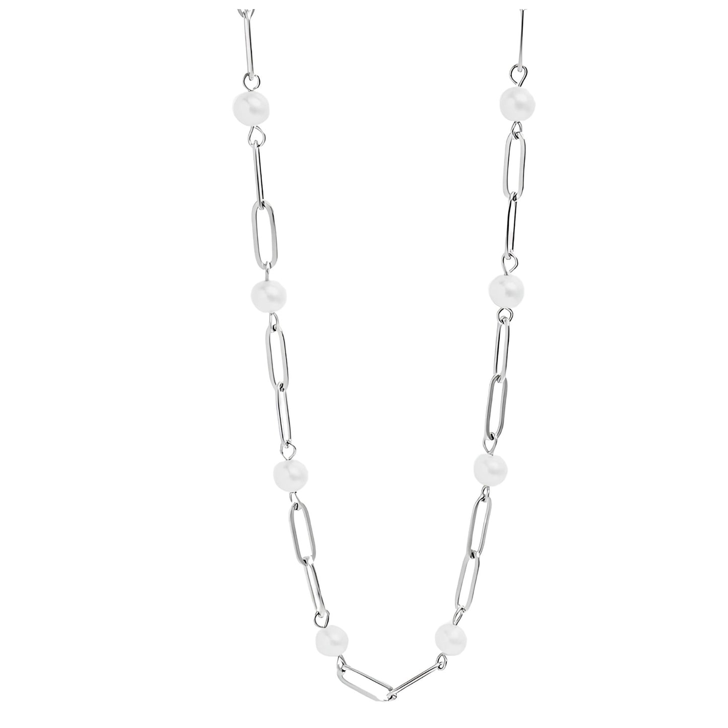 SimulatedPearlPaperclipChainNecklaceforWomenGoldStainlessSteelGingerLyneCollection_Silver-1