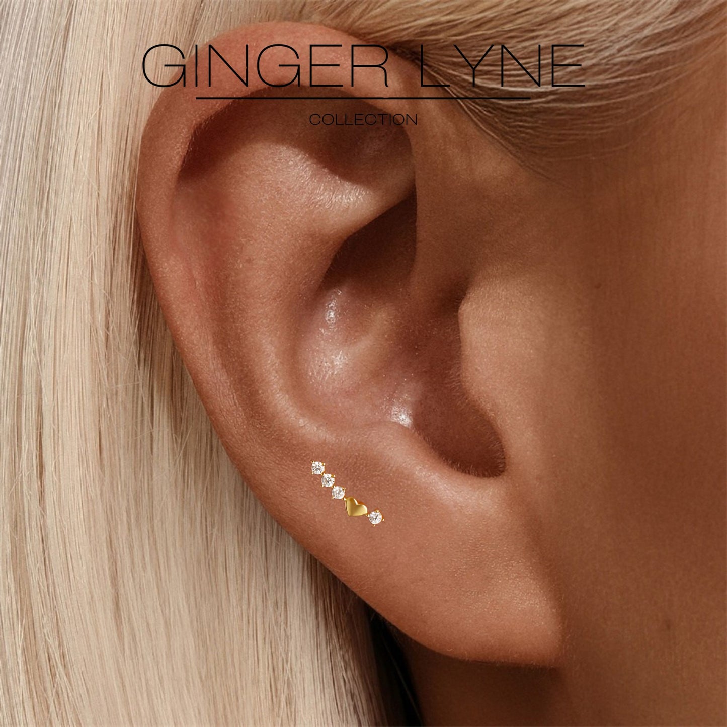 HeartCrawlerCZFlatBackEarringsforCartilageHelixTragusLobeGoldPlatedSterlingSilver1pairbyGingerLyne_Gold-4