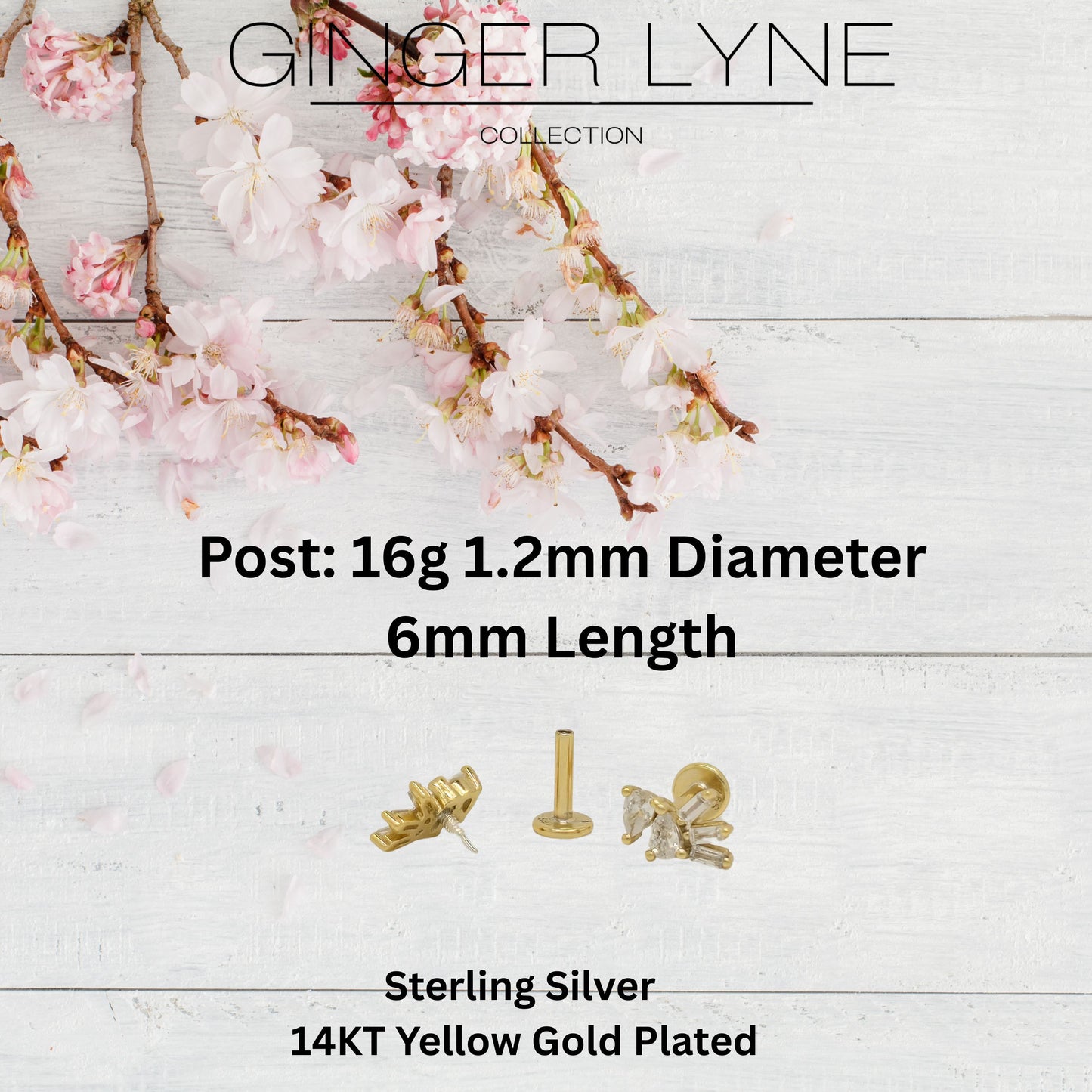 PearBaguetteCZFlatBackEarringsforCartilageHelixTragusLobe16gGoldPlatedSterlingSilver1pairbyGingerLyne_Gold-3