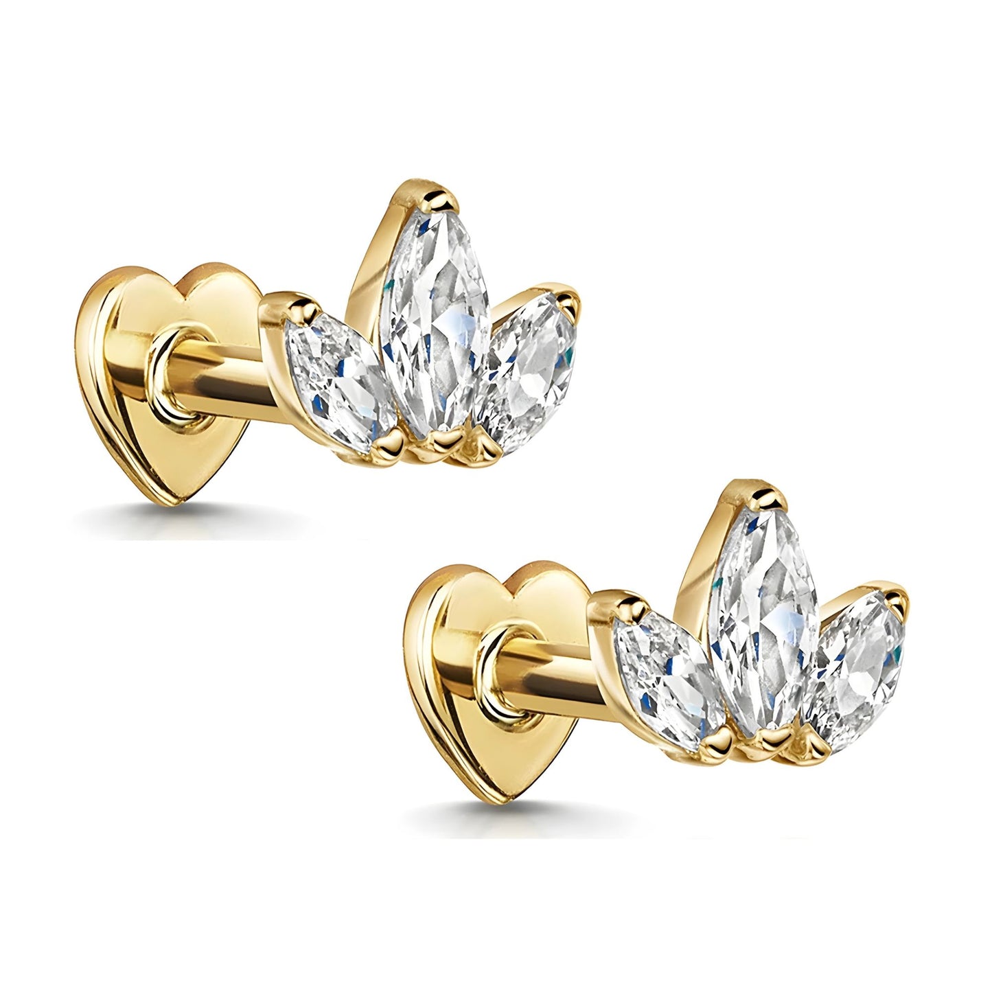 MarquiseCZFlatBackEarringsforCartilageHelixTragusLobe16gGoldPlatedSterlingSilver1pairbyGingerLyne_Gold-1