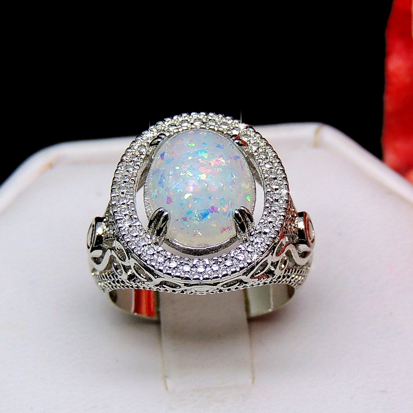 GenevaStatementRingOvalFireOpalRingforWomenGingerLyneCollection_Silver-2