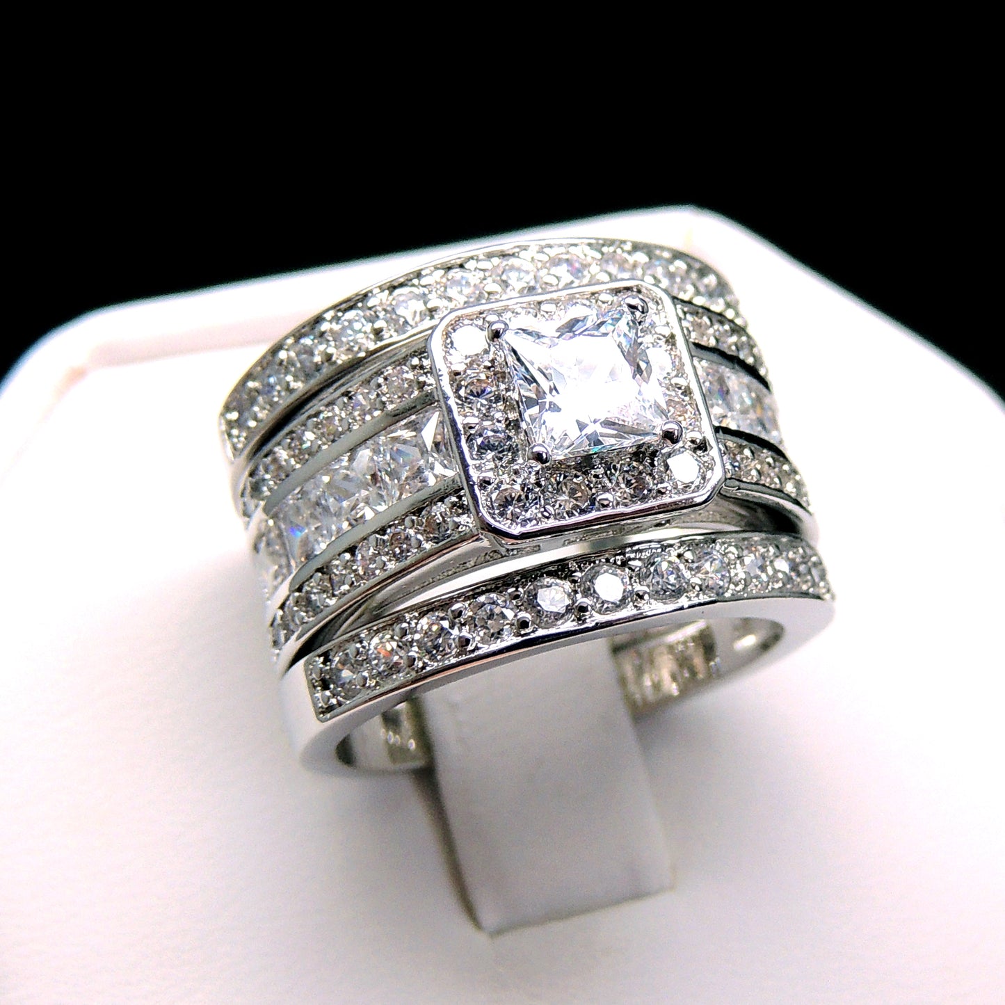 TaylorWeddingRingSetforWomen3pcHaloEngagementBridalBandsCzGingerLyneCollection_Silver-3