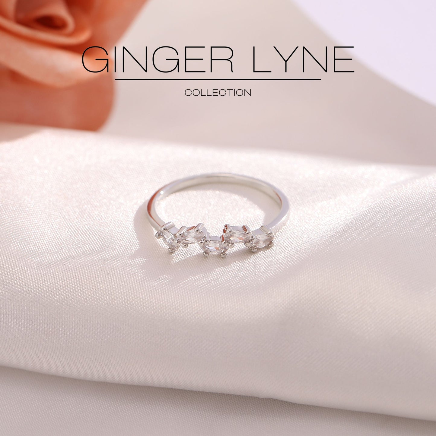 Maris Half Eternity Ring for Women Sterling Silver CZ Anniversary Wedding Band Stackable by Ginger Lyne
