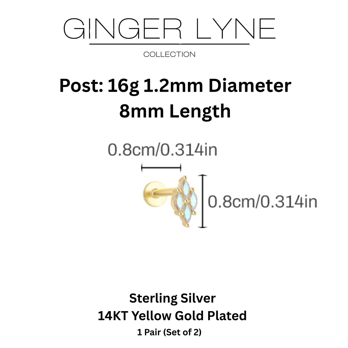 MarquiseCZFlatBackEarringsforCartilageHelixTragusLobe16gGoldPlatedSterlingSilver1pairbyGingerLyne_Gold-5