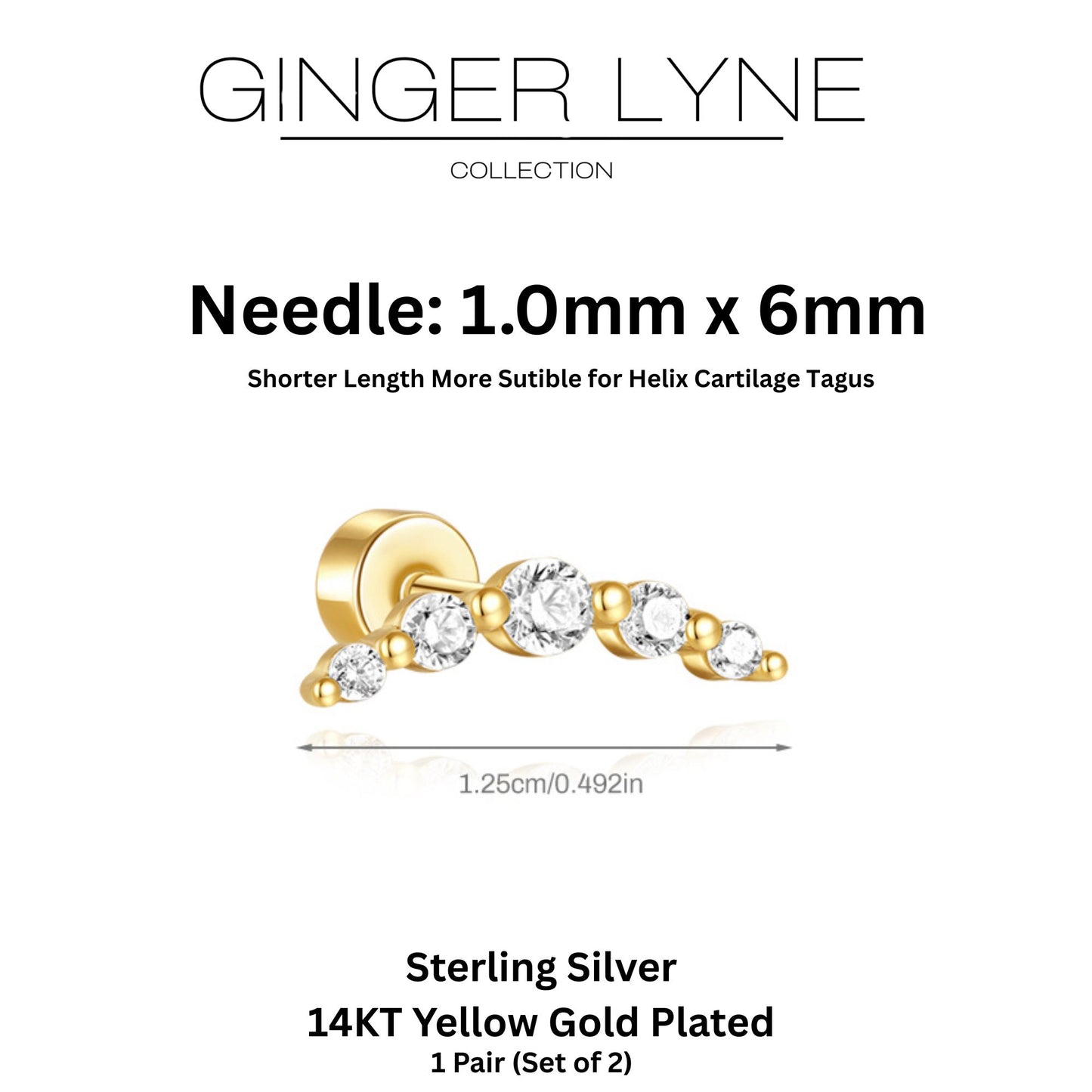 GraduatedCZCrawlerFlatBackEarringsforCartilageHelixTragusLobeGoldPlatedSterlingSilver1pairbyGingerLyne_Gold-3