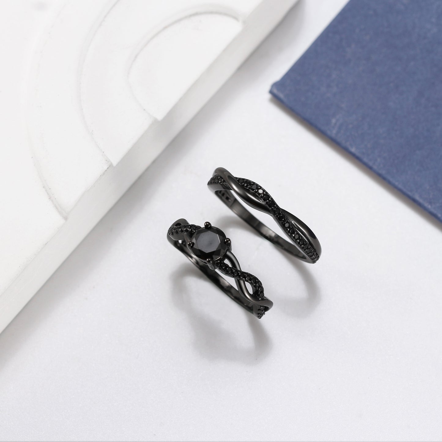 QueenaBlackWeddingRingSetAnniversaryBandEngagementRingforWomenSterlingSterlingCzGingerLyneCollection_RhodiumBlack-Black-5