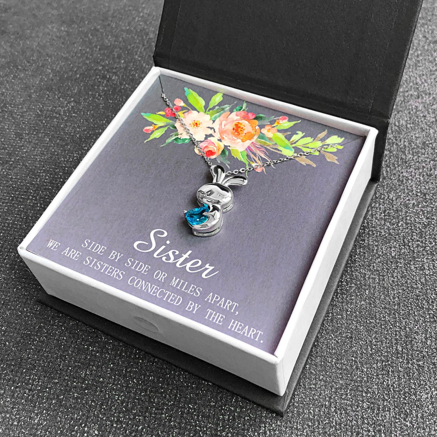 SisterGreetingCardSterlingSilverBunnyLoveNecklaceforWomenGingerLyneCollection_Sister-26-2