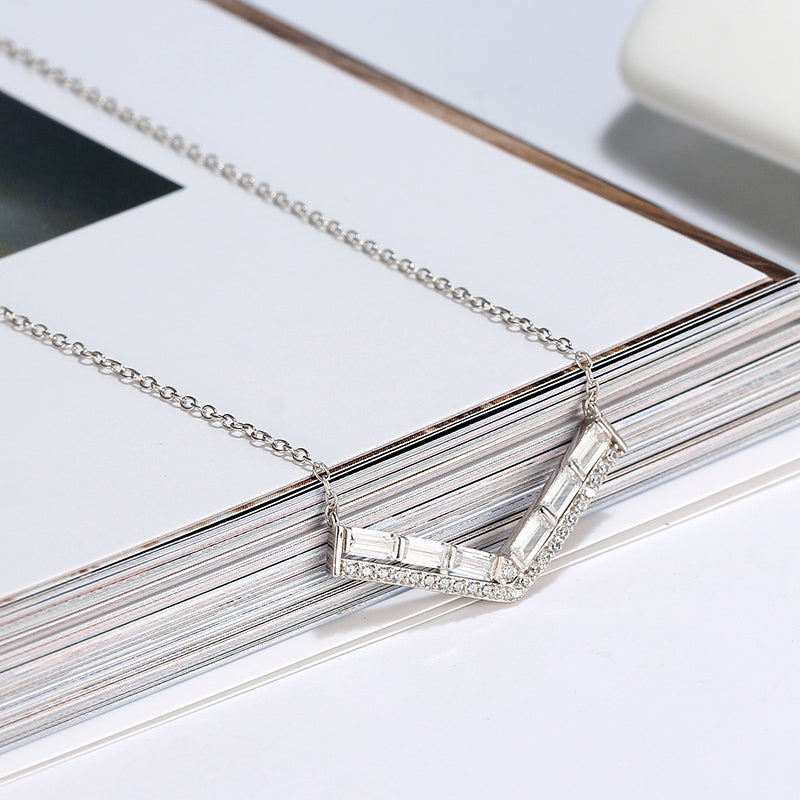 VShapeNecklaceforWomenBaguetteCzSterlingSilverChainGingerLyneCollection_Silver-3