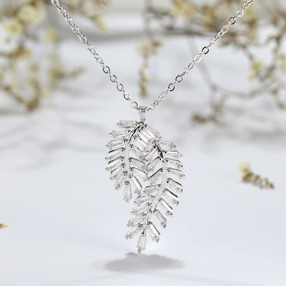 PendantNecklaceWomenforWomenFancyCurvedLeafDesignClearCzGingerLyneCollection_White-2