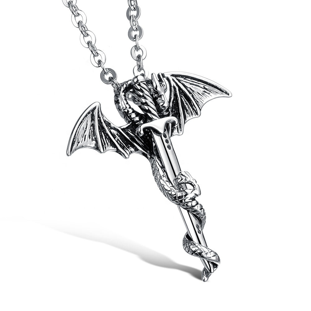 DragonDaggerNecklaceforMenorWomenStainlessSteelBikerGothGingerLyneCollection_Silver-1
