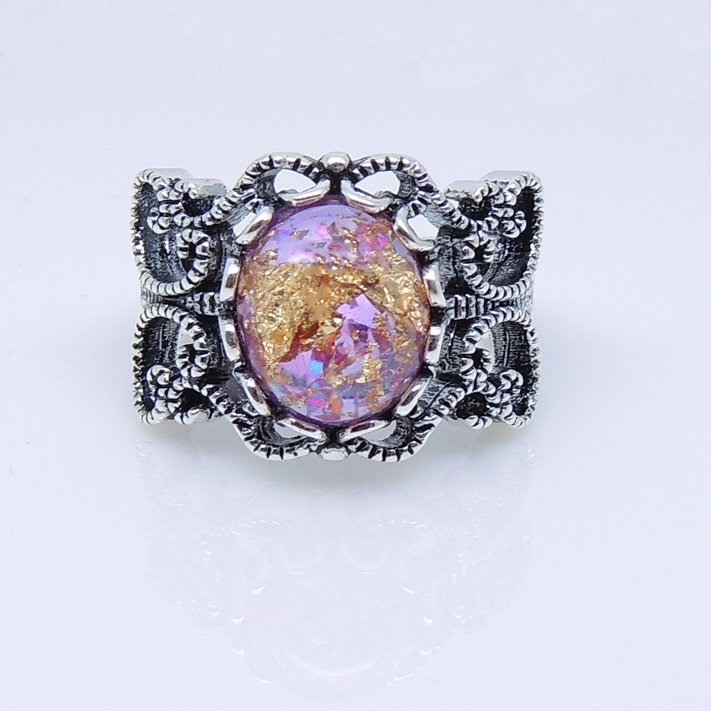 FiligreeWhiteFireOpalStatementRingWomenGingerLyneCollection_Purple/Gold-5