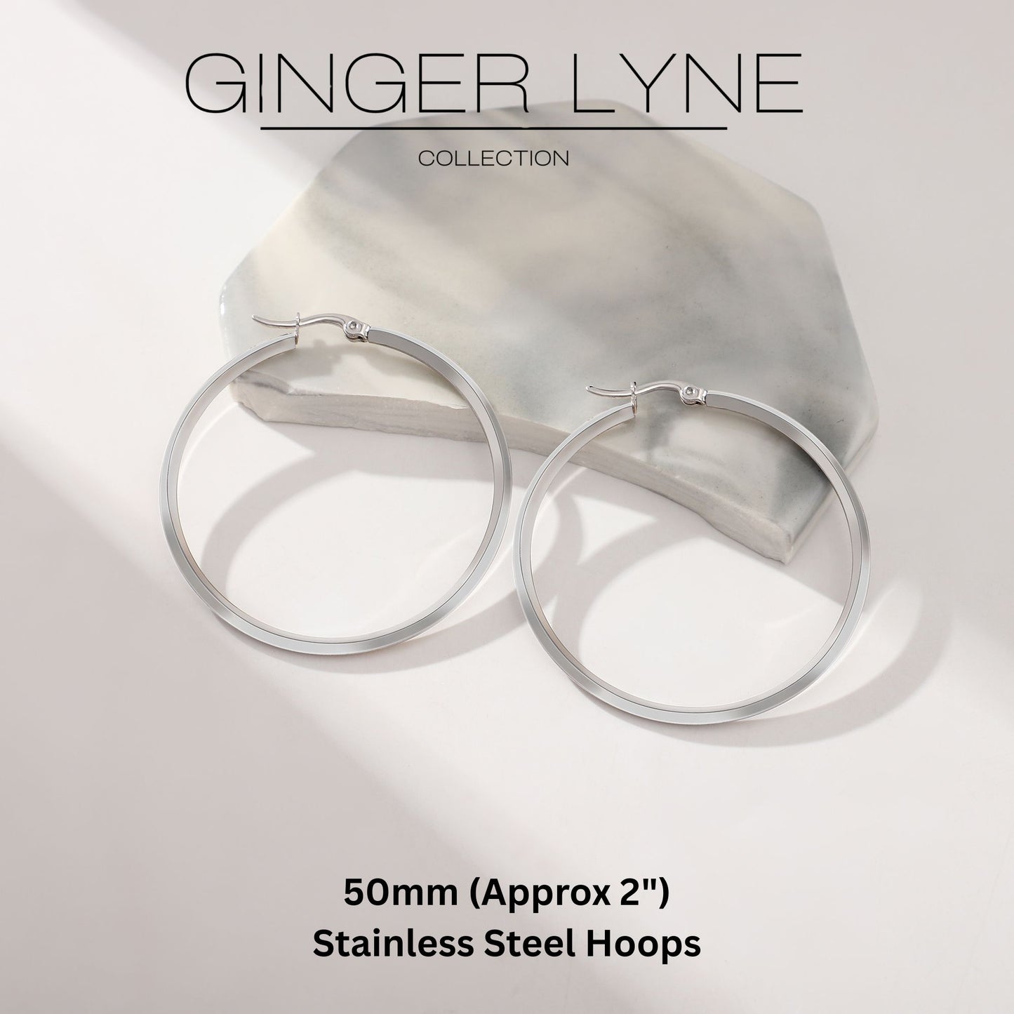 LargePlainHoopEarringsforWomenSilverToneStainlessSteelGingerLyneCollection_50mm-Silver-6