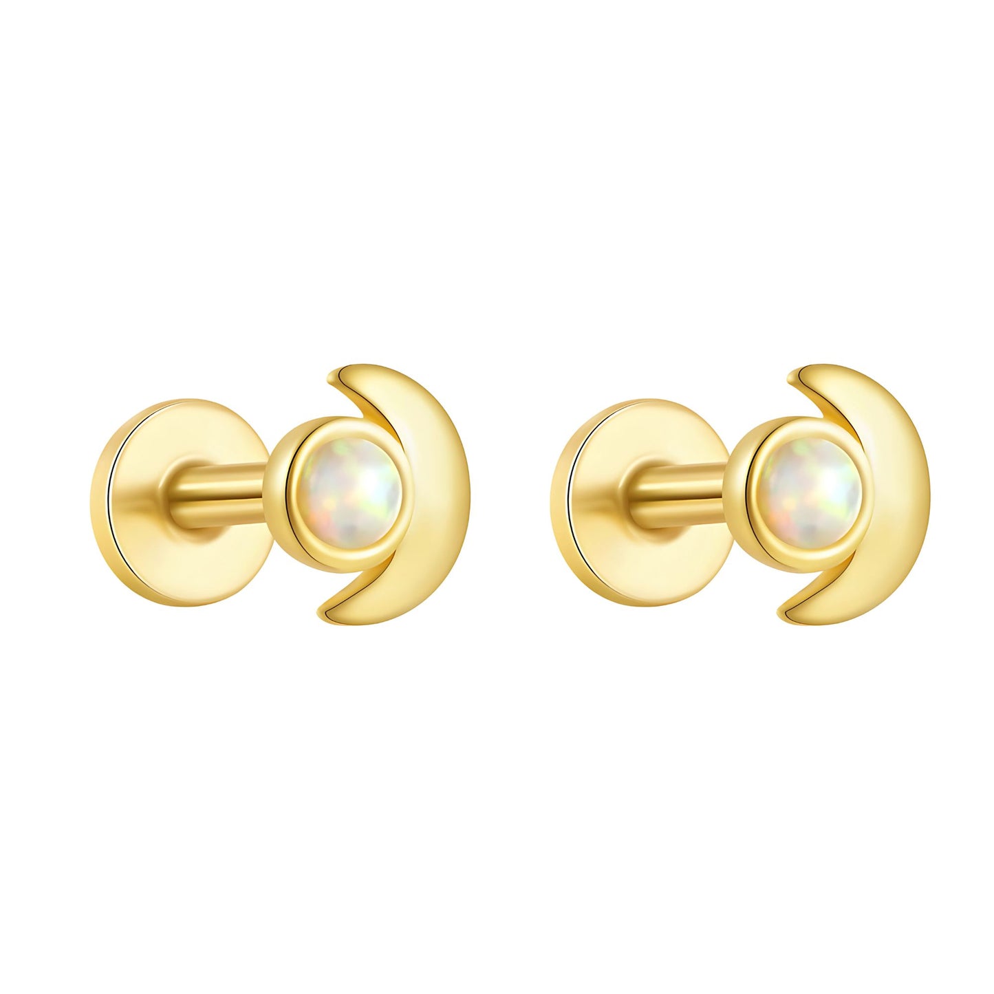 MoonFlatBackOpalEarringsforCartilageHelixTragusLobe16gGoldoverSterlingSilverStudsPairbyGingerLyne_White-1