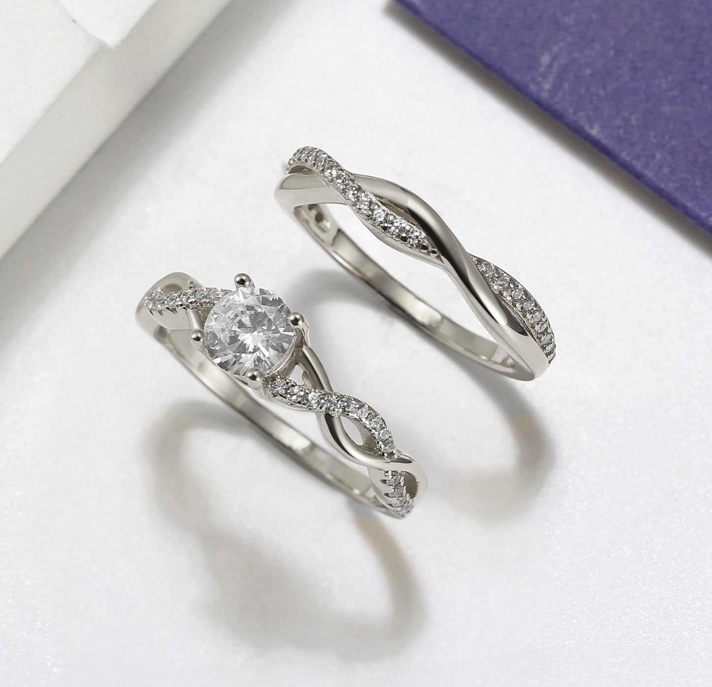 QueenaWeddingRingSetAnniversaryBandEngagementRingforWomenSterlingSterlingCzGingerLyneCollection_WhiteGold/Sterling-5