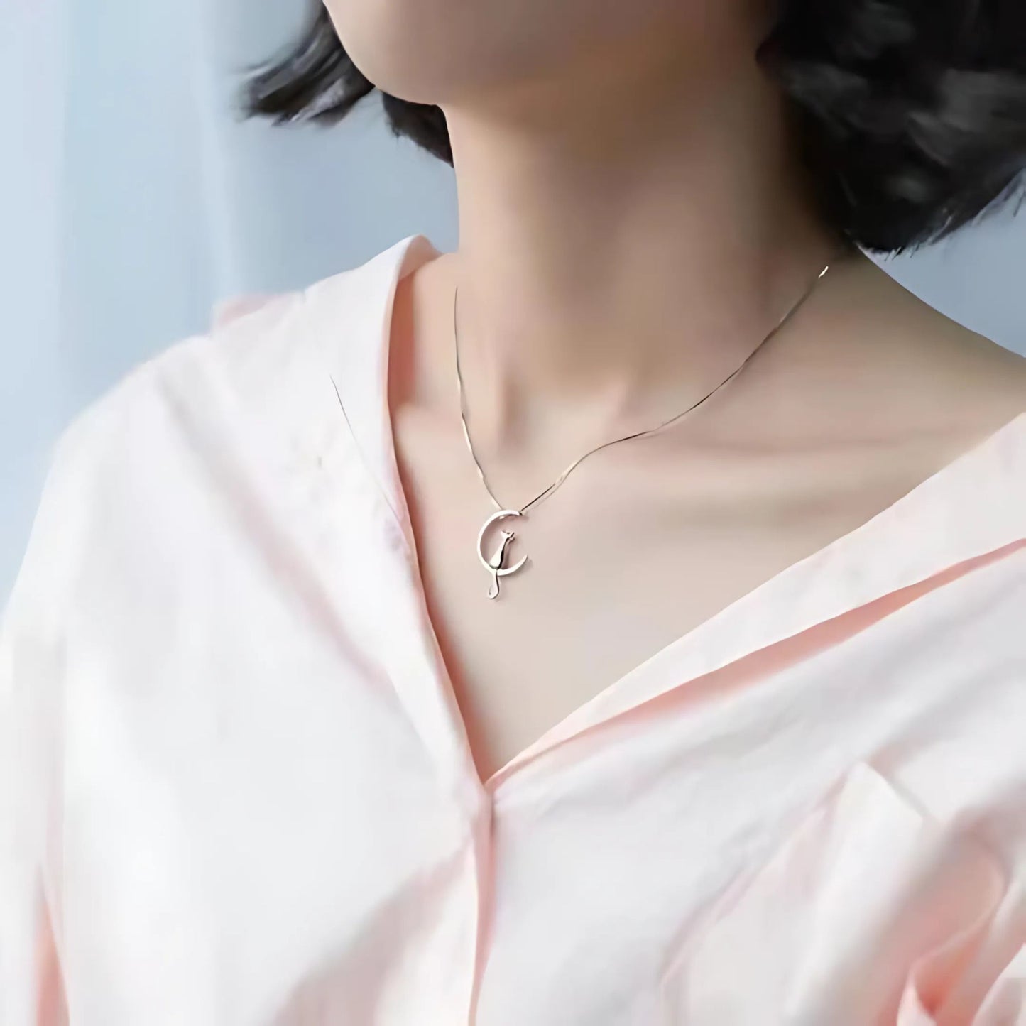 CatonMoonNecklaceforWomenKittyPendantandChain14ktWhiteGoldPlatedGingerLyneCollection_Silver-4