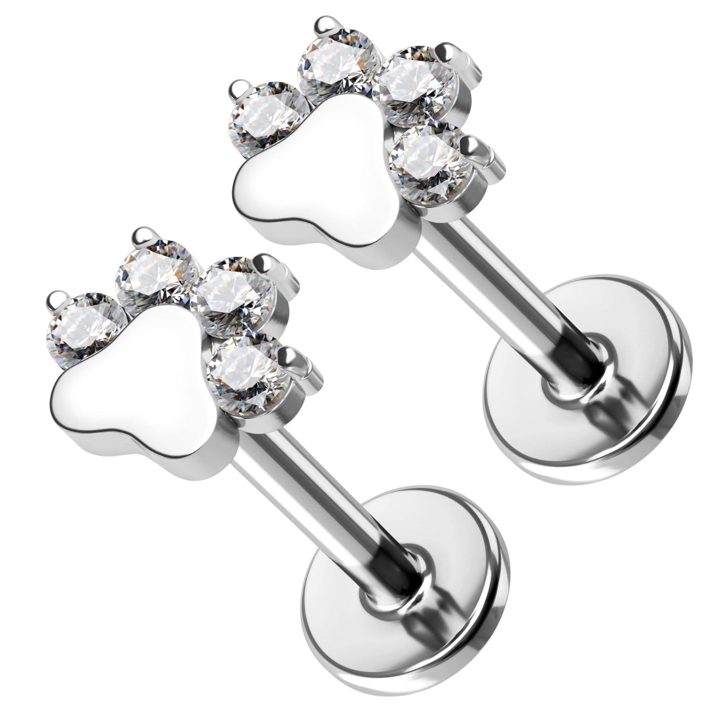 PawPrintFlatBackEarringsforWomenSterlingSilverCartilageHelixLobeBodyPiercingStudsGingerLyne_Silver-1