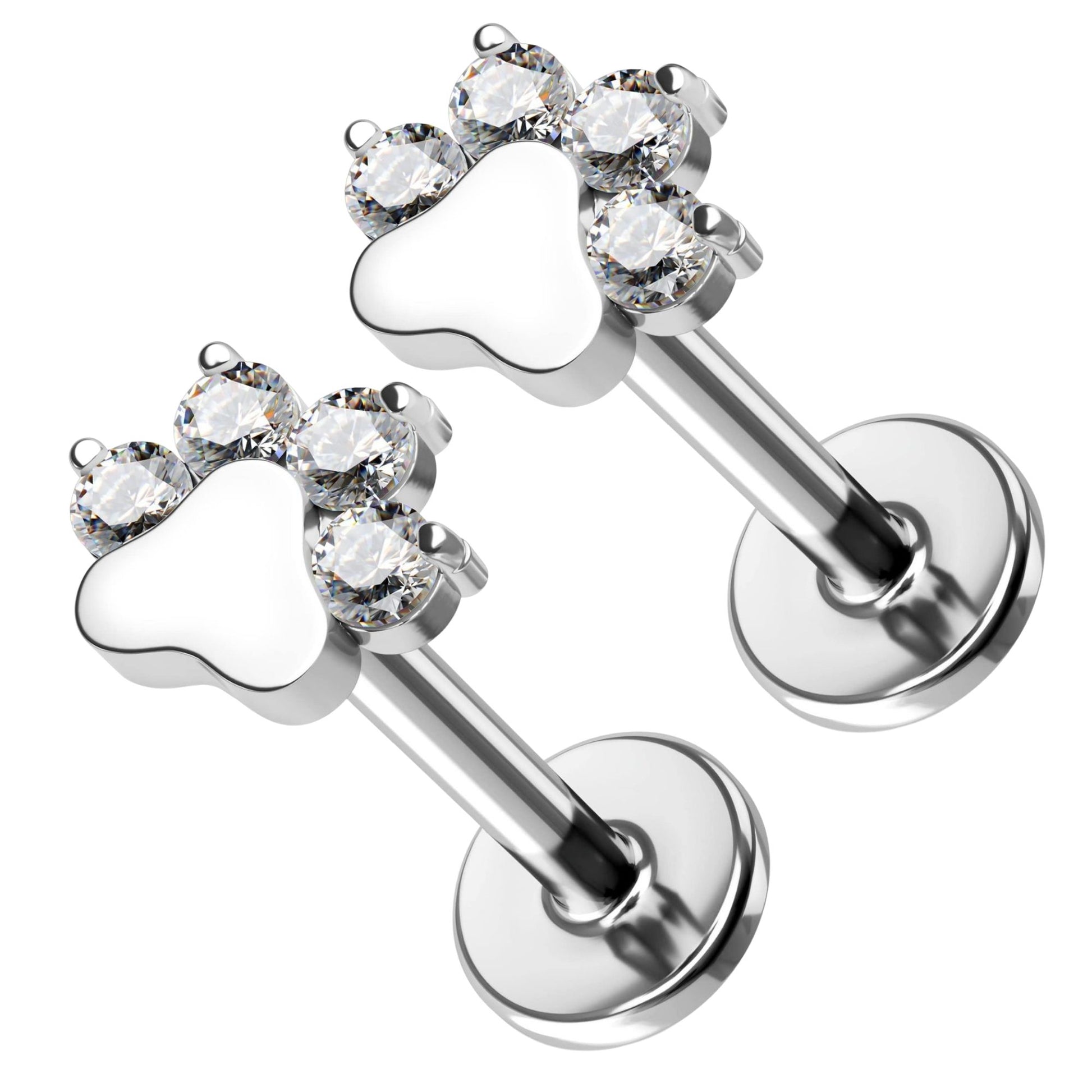 PawPrintFlatBackEarringsforWomenSterlingSilverCartilageHelixLobeBodyPiercingStudsGingerLyne_Silver-1