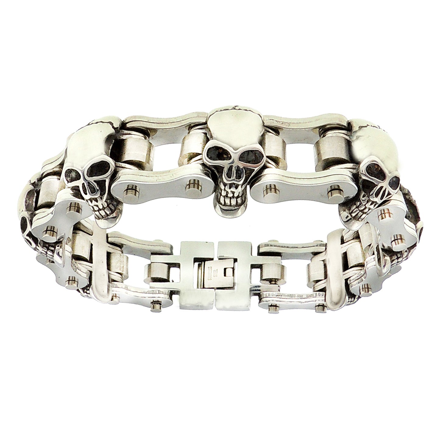 SkullBraceletforMenWomenStainlessSteelMetalBikerPunkGothicGingerLyneCollection_Silver-4