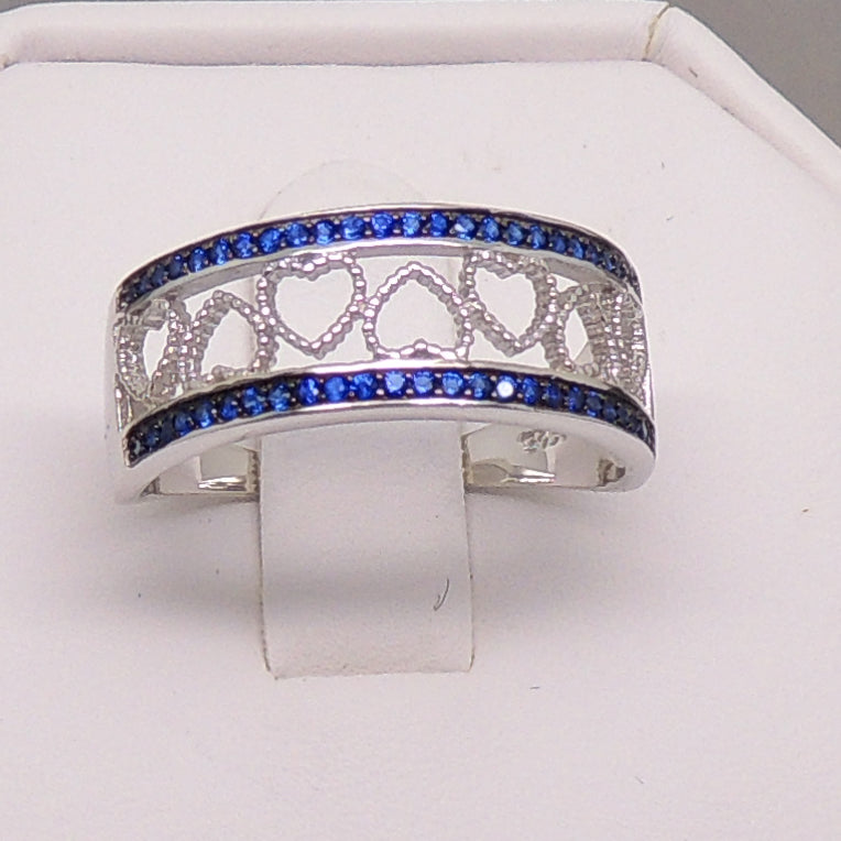 LacyHeartsBandRingSterlingSilverBlueCzWomensGingerLyneCollectionSize6_Silver-2