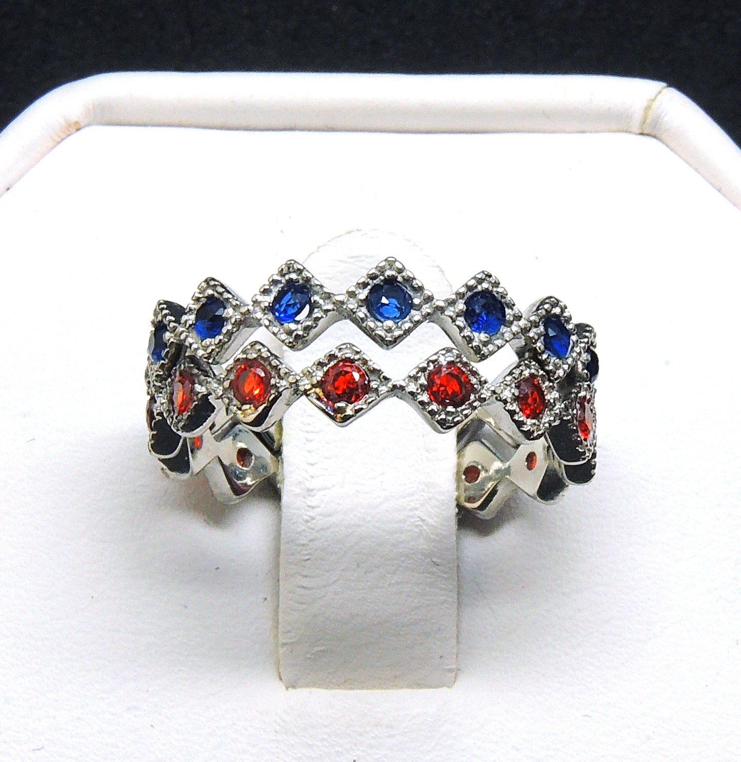GloryWeddingBandSetforWomenStackingRingsRedBlueStainlessSteelGingerLyneCollection_Silver-2