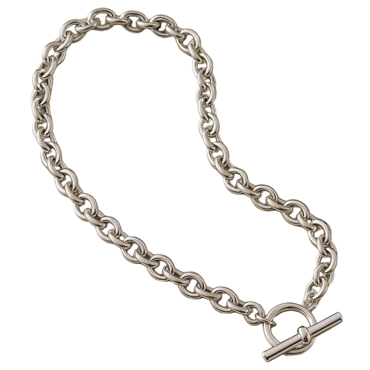 OvalLinkToggleNecklaceforWomenHeavyWeight14KTGoldPlatedStainlessSteel18"GingerLyneCollection_Silver-Tone-1