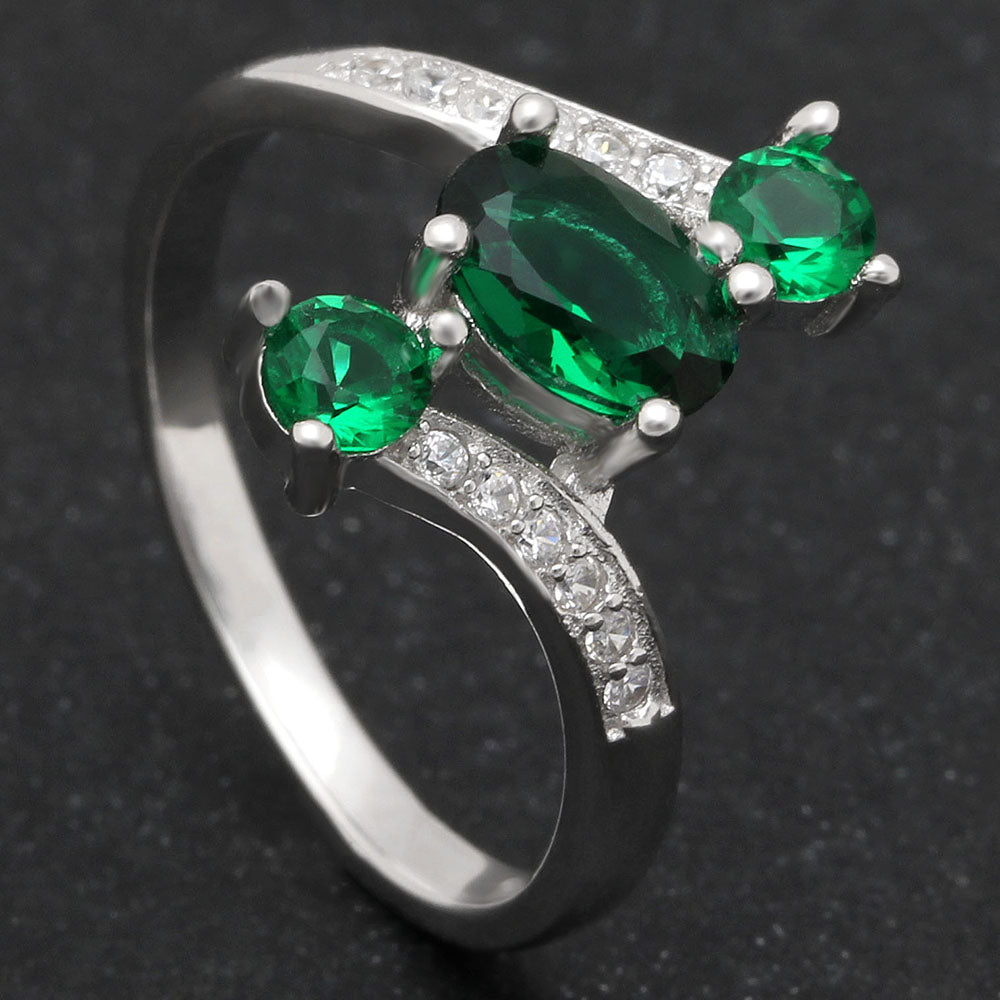 BirthstoneRingforWomenStatementRing3StoneSterlingSilverCzGingerLyneCollection_Green-3