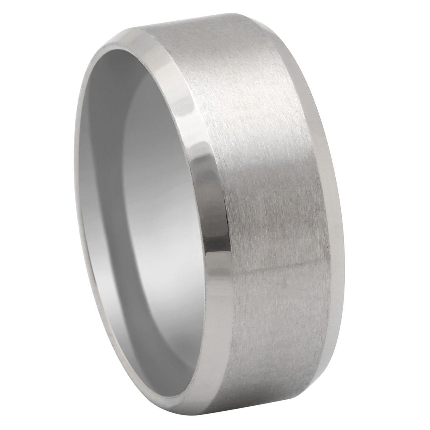 8mmWeddingBandRingWomensMensBlackStainlessSteelGingerLyneCollection_Silver-5