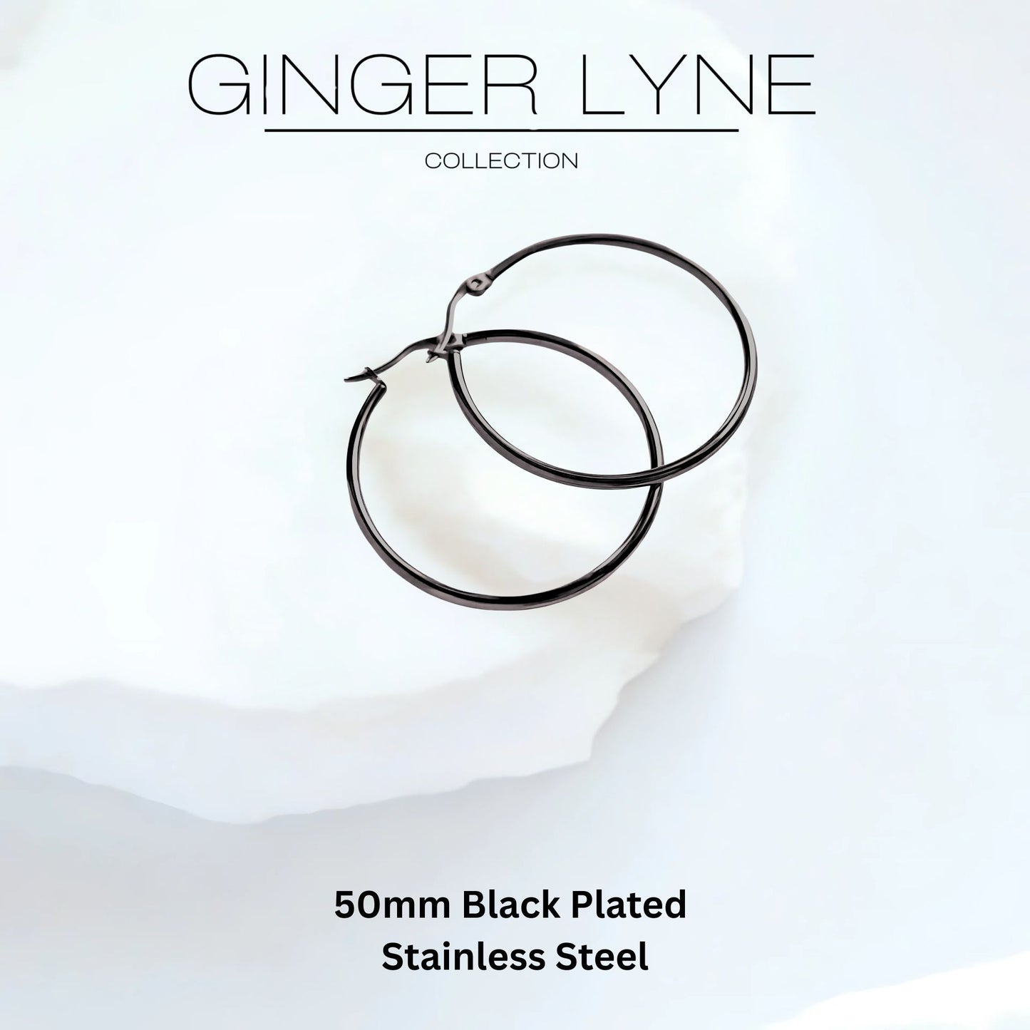BlackHoopEarringsforWomenThinLarge50mmor60mmStainlessSteelGingerLyneCollection_Black-7