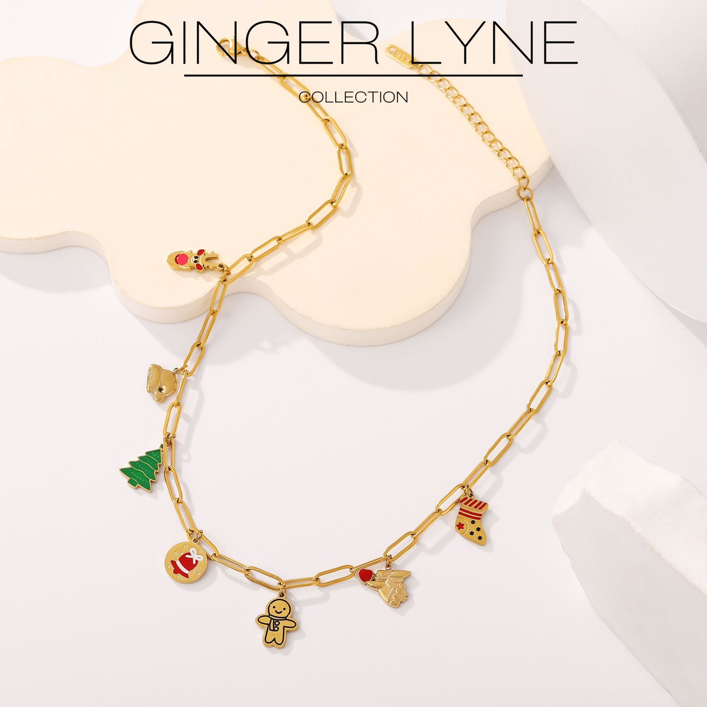 ChristmasCharmPaperclipChainNecklaceforWomen14ktGoldoverStainlessSteelAdjustableto18"byGingerLyneCollection_Necklace-Gold-4