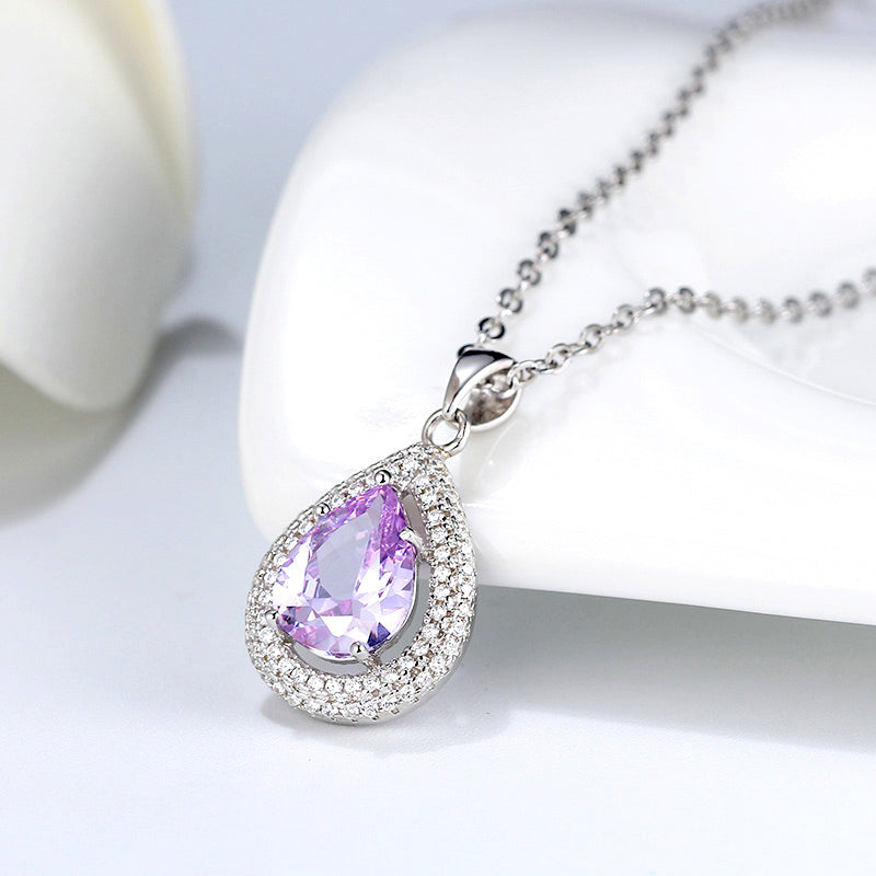 OvalTeardropPendantNecklaceforWomenSterlingSilverCzGingerLyneCollection_Purple-3