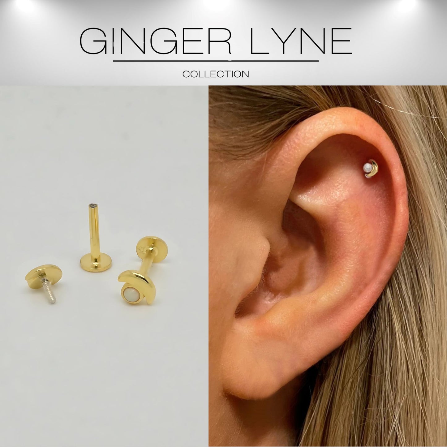 MoonFlatBackOpalEarringsforCartilageHelixTragusLobe16gGoldoverSterlingSilverStudsPairbyGingerLyne_White-2