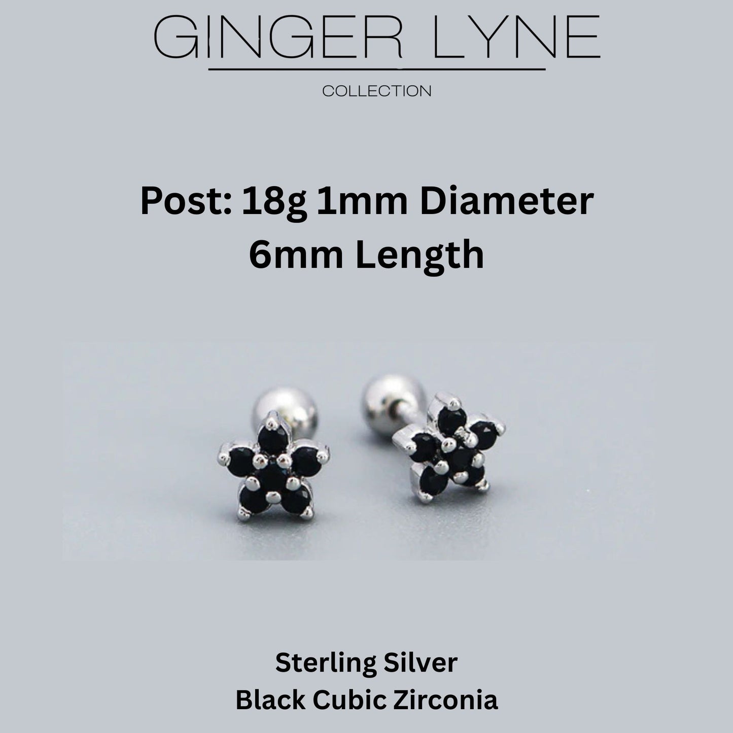 BlackFlowerEarringsforWomenSterlingSilver18G6mmCartilageHelixUpperLobeBodyPiercingGingerLyne_Black-3