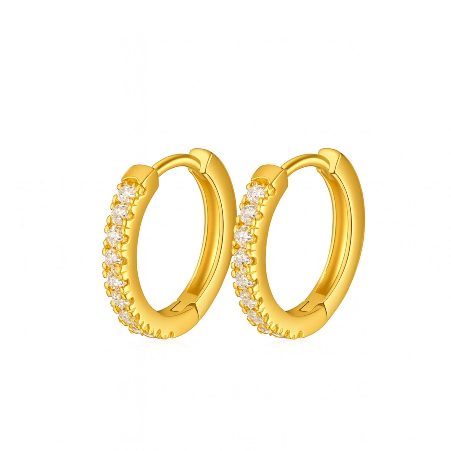 SmallHuggieHoopEarringsforWomen10mmWhiteGoldPlatedCZBodyJewelrybyGingerLyneCollection_10mmGold-1