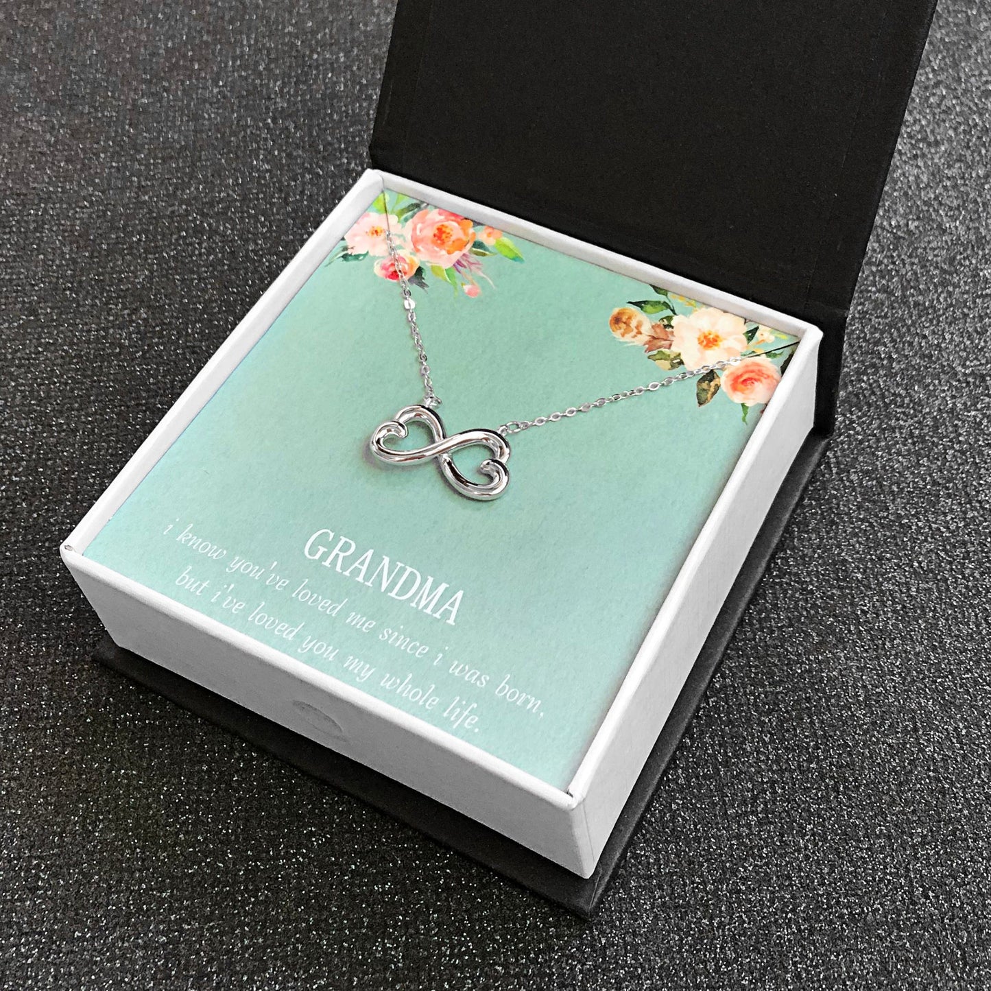 GrandmaGreetingCardSterlingSilverInfinityNecklaceWomensGingerLyneCollection_Grandma-18-2