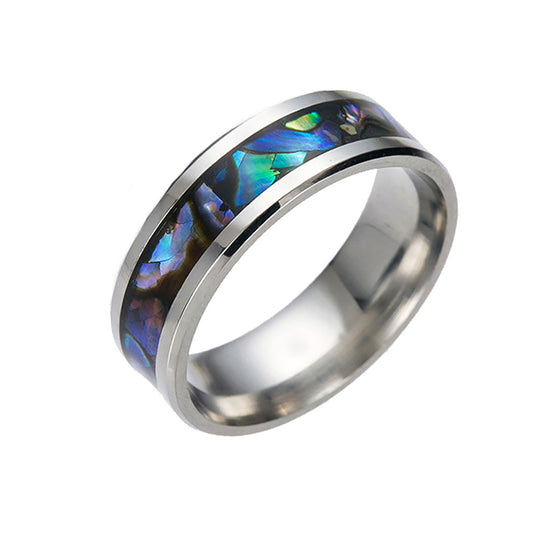 IndigoWeddingBandRing8mmStainlessSteelMensWomensGingerLyneCollection_Silver-1