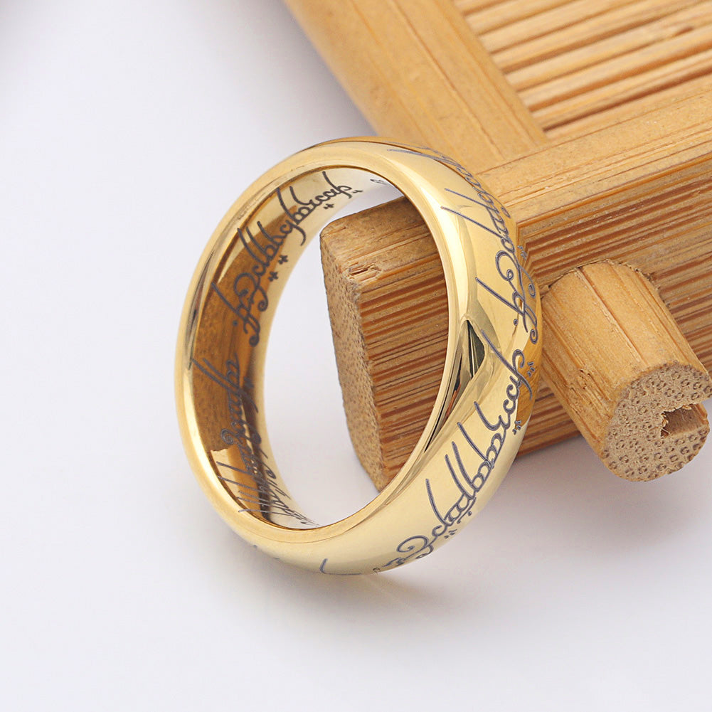 OneRingofPowerWeddingBandStainlessSteelMensWomensGingerLyneCollection_Gold-2