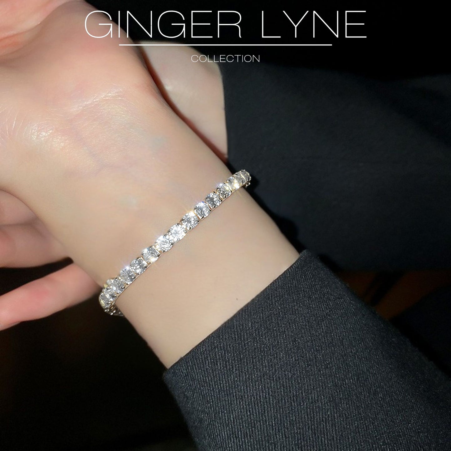 RoundCZTennisBraceletforWomenAdjustableChainSlideBeadWhiteGoldPlatedGingerLyneCollection_Clear-4