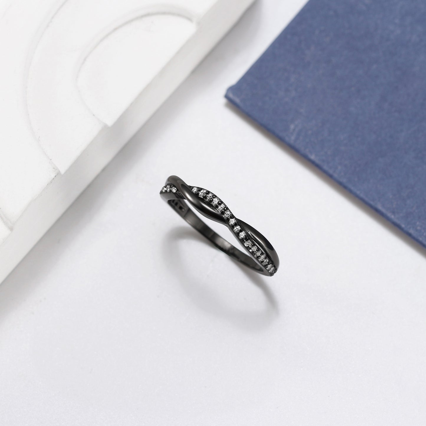 SterlingSilverRoseGoldWeddingBandforWomenHalfEternityCzAnniversaryRingbyGingerLyneCollection_RhodiumBlk-ClearCZ-4