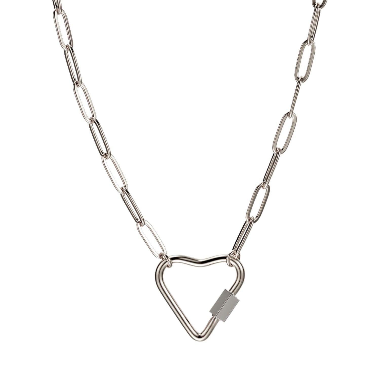 HeartCarabinerCharmHolderNecklaceforWomenbyGingerLynePaperclipChainSilverStainlessSteel18-20"_Silver-PaperclipChain/HeartCH-1