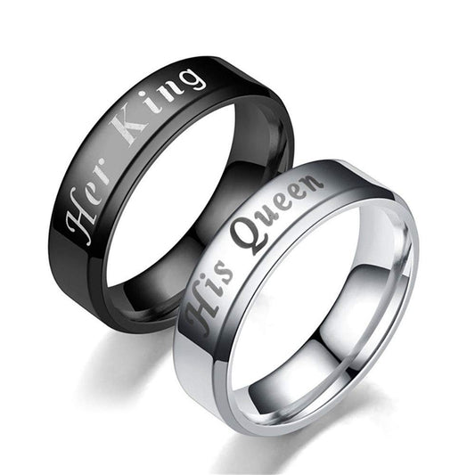 KingorQueen6or8mmStainlessSteelWeddingBandRingMenorWomenbyGingerLyne_Male-KingBlack-1