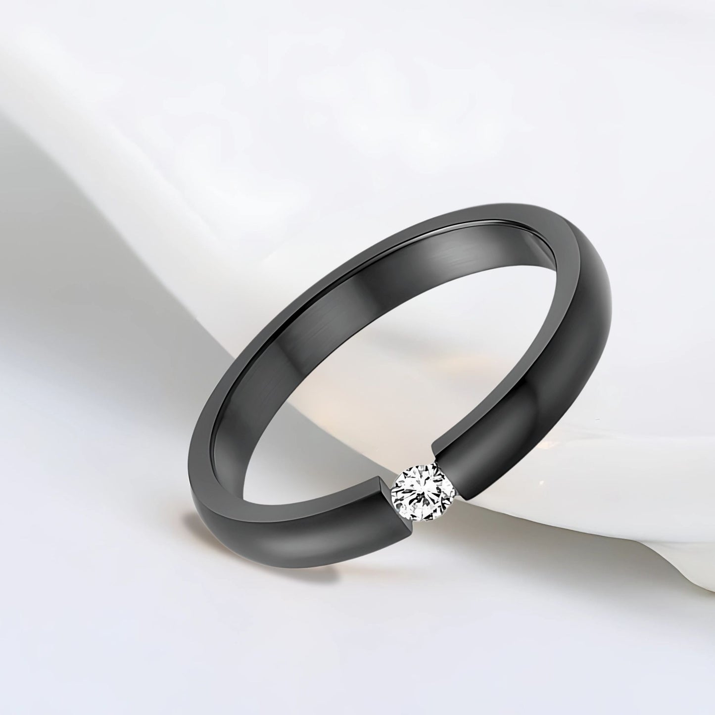 WeddingBandRingforWomenorMenBlackStainlessSteelCrystalGingerLyneCollection_Black-3
