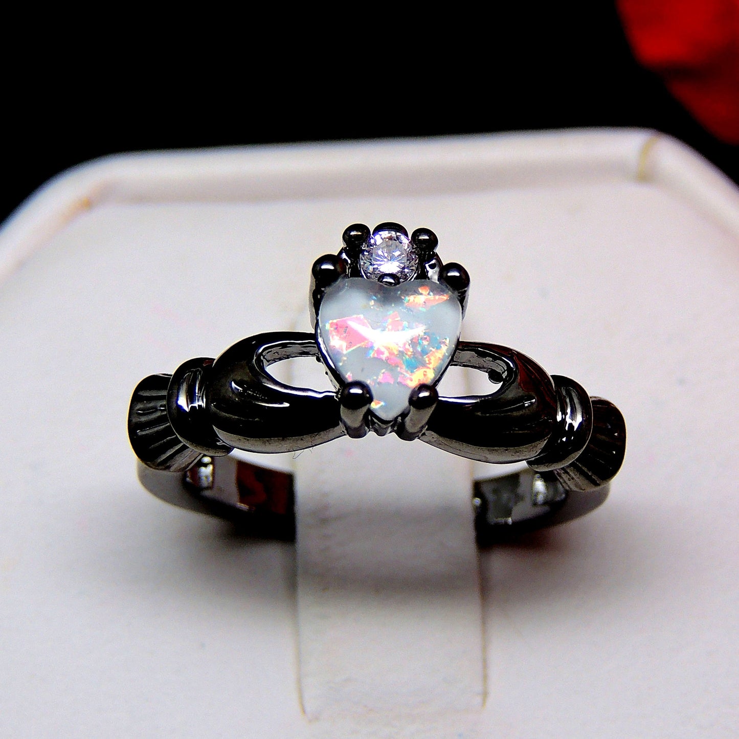 DarlinaEngagementRingforWomenCladdaghCrownFireOpalGingerLyneCollection_Black-5