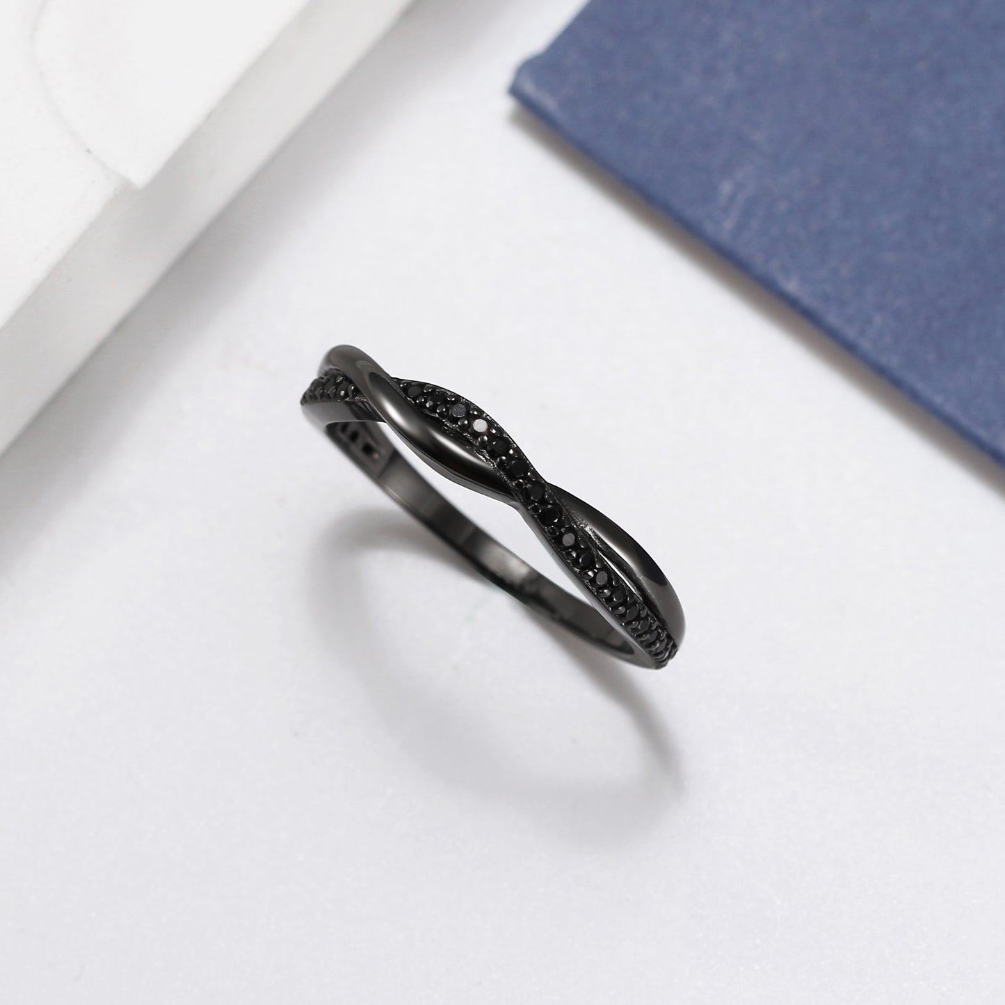 SterlingSilverRoseGoldWeddingBandforWomenHalfEternityCzAnniversaryRingbyGingerLyneCollection_RhodiumBlk-BlkCZ-3