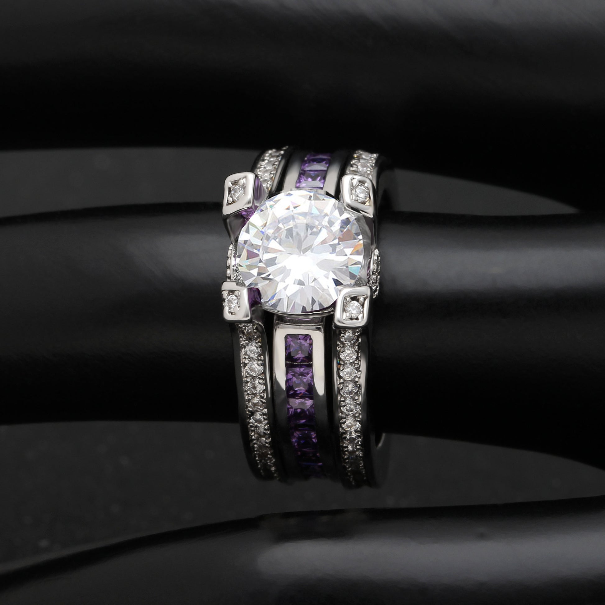 SkylarWeddingRingSetforWomenEngagementRingandMatchingBandCzGingerLyneCollection_Purple/Clear-3