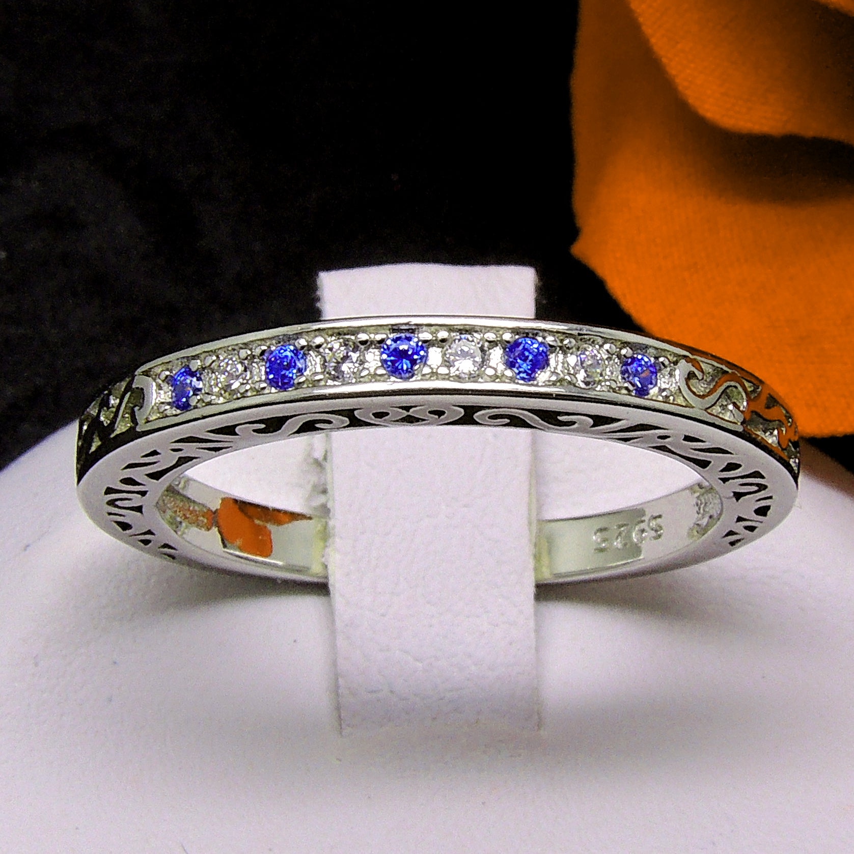 CynthiaClearCzSterlingSilverAnniversaryRingWeddingBandWomenGingerLyneCollection_Blue-4