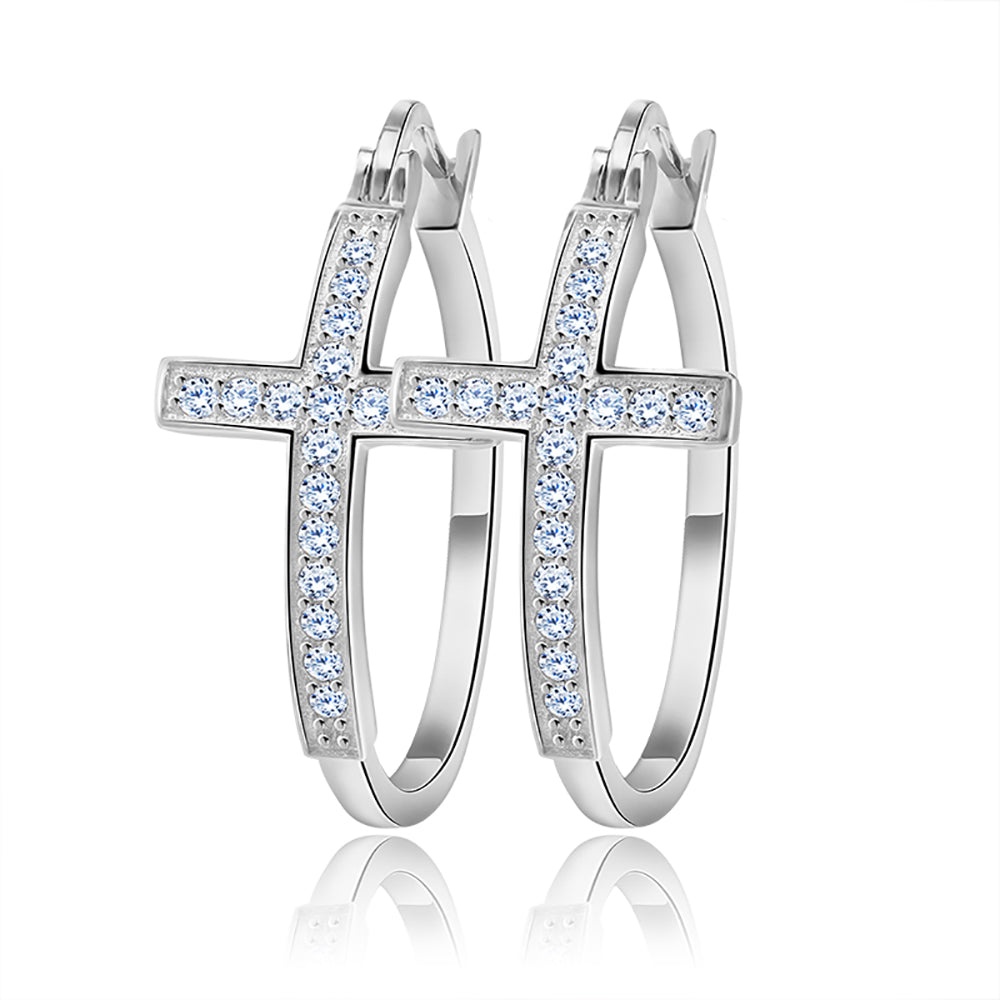 CrossHoopEarringsforWomenCubicZirconiaGingerLyneCollection_Silver-1