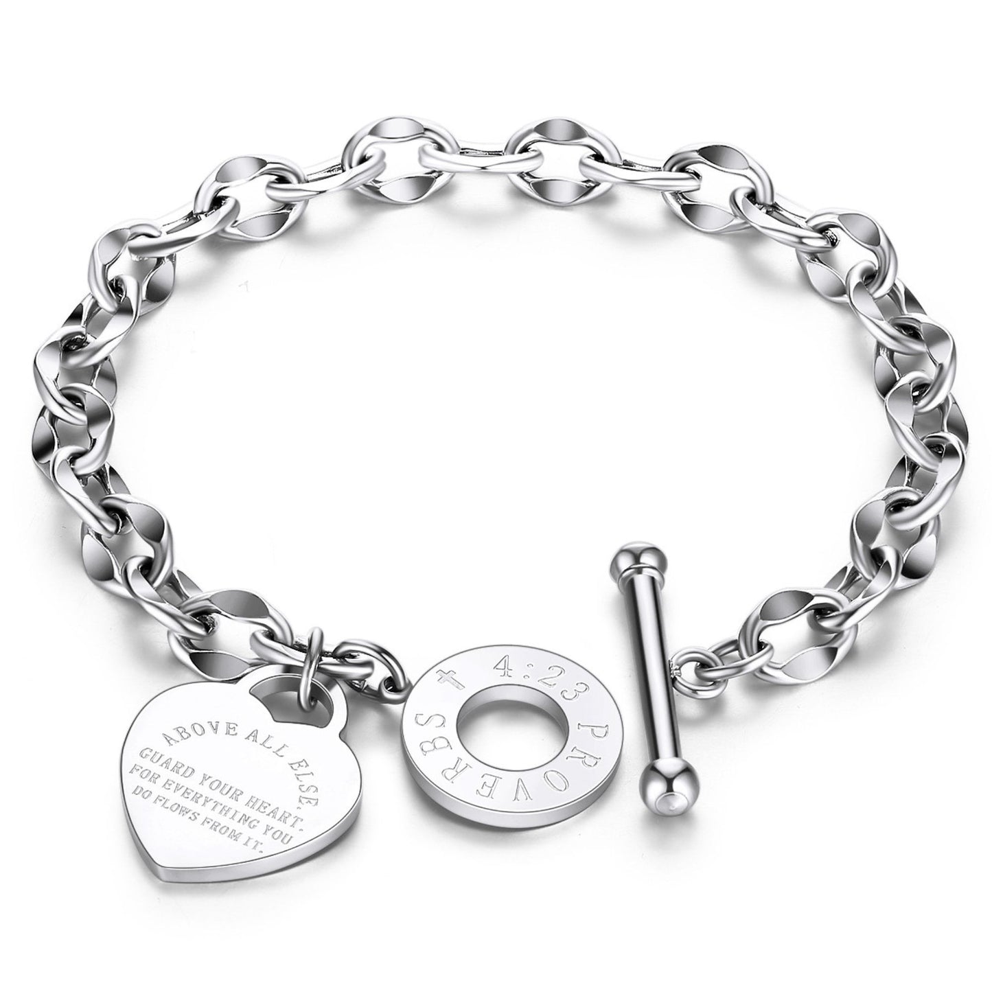 ToggleClaspLinkBraceletforWomenHeartCharmStainlessSteel7"Fits6"WristGingerLyne_Silver-1